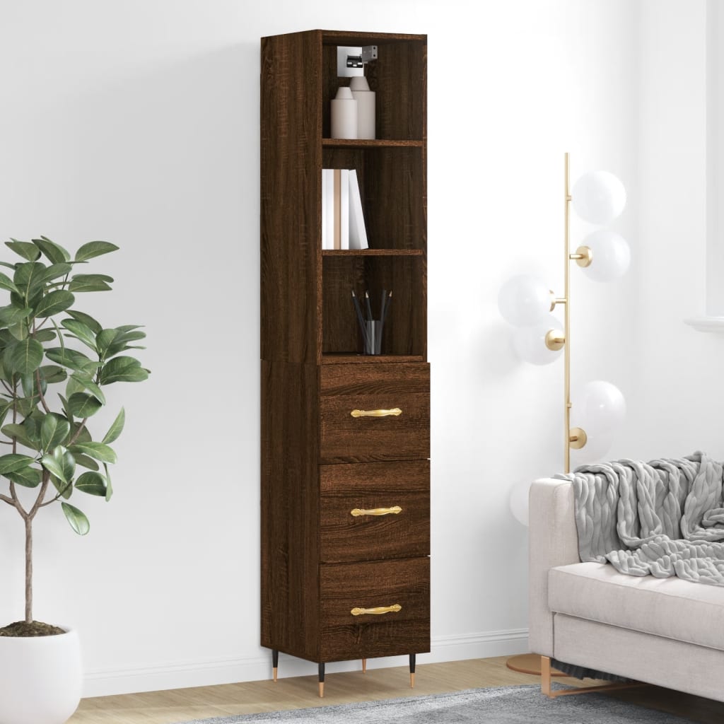 vidaXL Highboard Brown Oak 34.5x34x180 cm Engineered Wood
