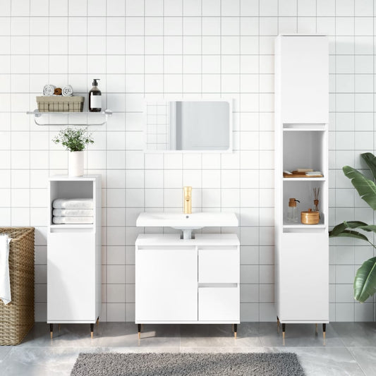 vidaXL 3 Piece Bathroom Furniture Set High Gloss White Engineered Wood
