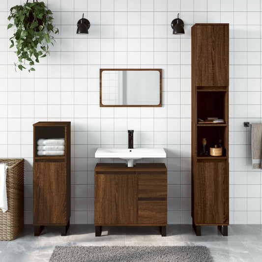 vidaXL 3 Piece Bathroom Furniture Set Brown Oak Engineered Wood