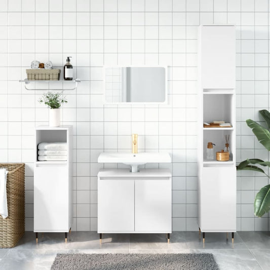 vidaXL 3 Piece Bathroom Furniture Set High Gloss White Engineered Wood