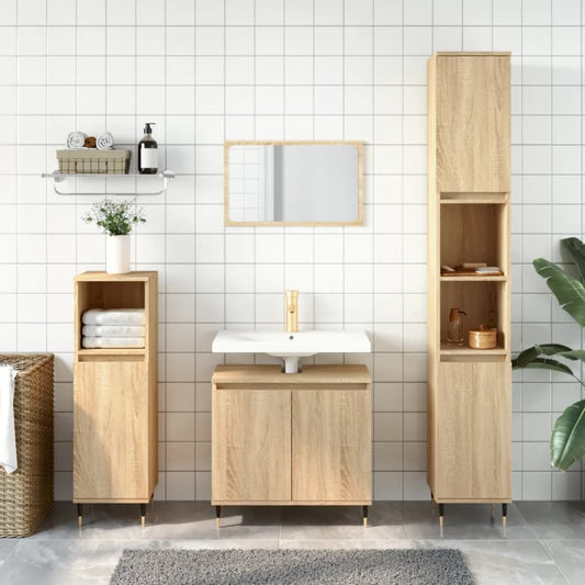 vidaXL 3 Piece Bathroom Furniture Set Sonoma Oak Engineered Wood