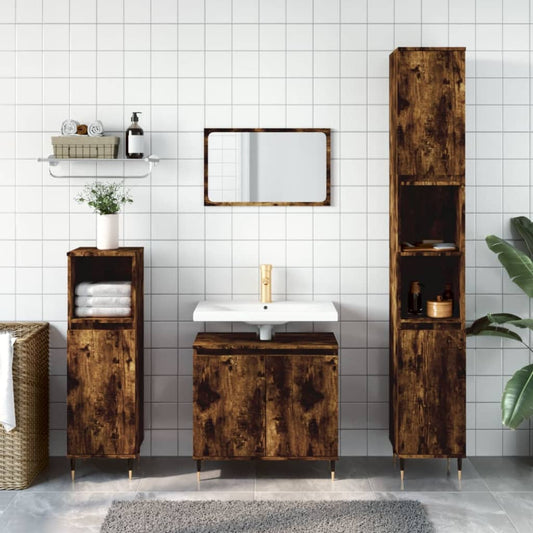 vidaXL 3 Piece Bathroom Furniture Set Smoked Oak Engineered Wood