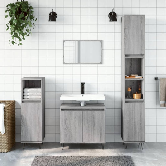 vidaXL 3 Piece Bathroom Furniture Set Grey Sonoma Engineered Wood