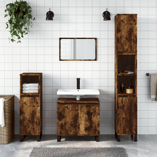 vidaXL 3 Piece Bathroom Furniture Set Smoked Oak Engineered Wood