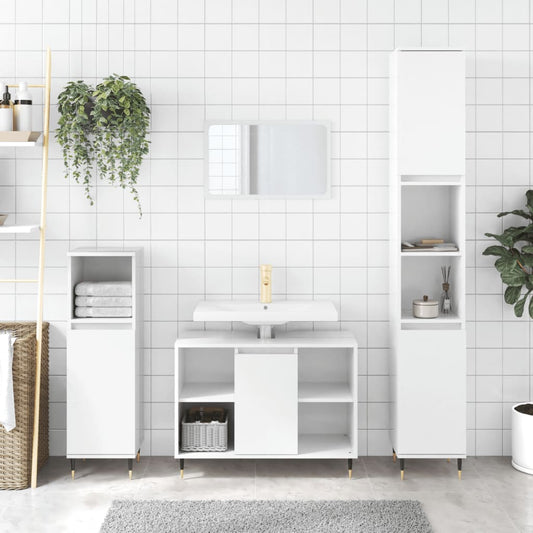 vidaXL 3 Piece Bathroom Furniture Set High Gloss White Engineered Wood