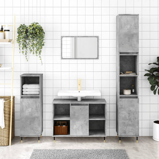 vidaXL 3 Piece Bathroom Furniture Set Concrete Grey Engineered Wood