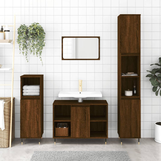 vidaXL 3 Piece Bathroom Furniture Set Brown Oak Engineered Wood