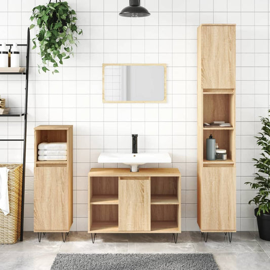 vidaXL 3 Piece Bathroom Furniture Set Sonoma Oak Engineered Wood