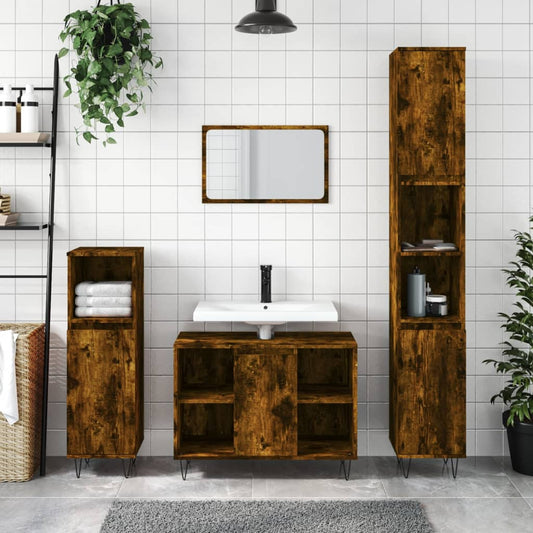 vidaXL 3 Piece Bathroom Furniture Set Smoked Oak Engineered Wood