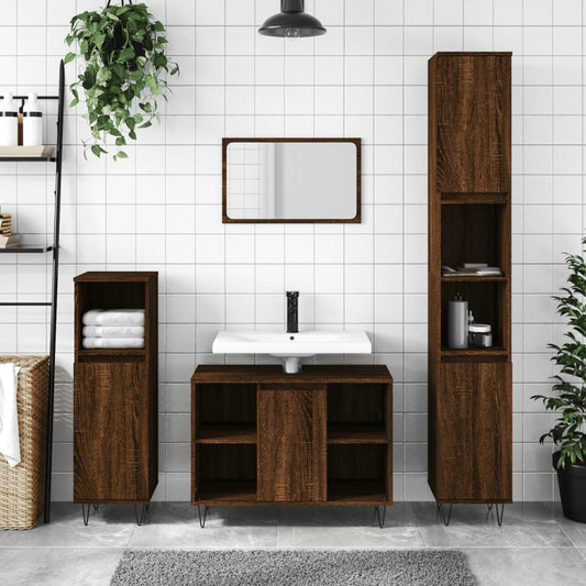 vidaXL 3 Piece Bathroom Furniture Set Brown Oak Engineered Wood
