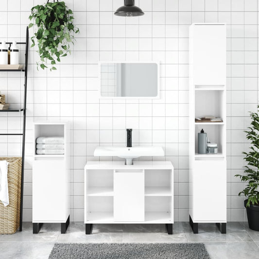 vidaXL 3 Piece Bathroom Furniture Set High Gloss White Engineered Wood