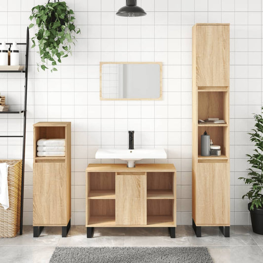 vidaXL 3 Piece Bathroom Furniture Set Sonoma Oak Engineered Wood
