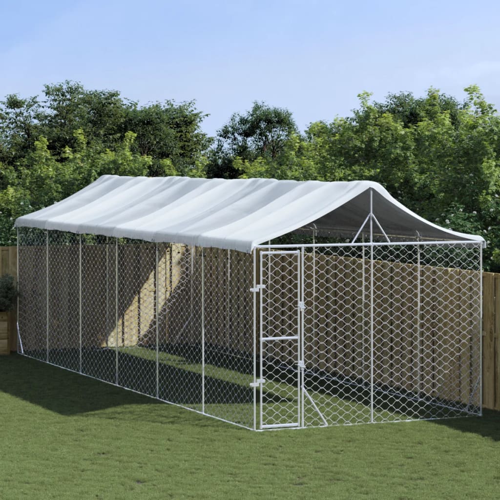 vidaXL Outdoor Dog Kennel with Roof Silver 3x9x2.5 m Galvanised Steel