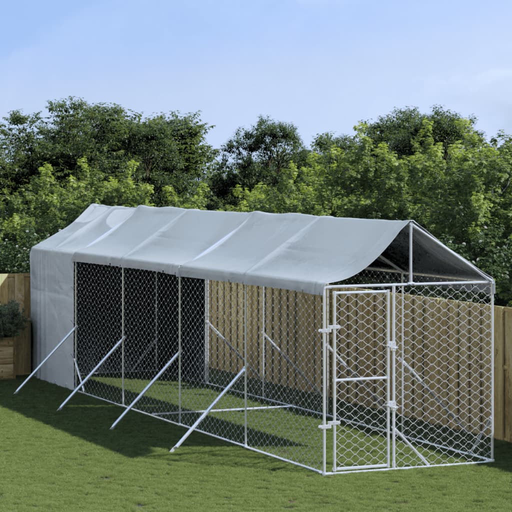 vidaXL Outdoor Dog Kennel with Roof Silver 2x10x2.5 m Galvanised Steel
