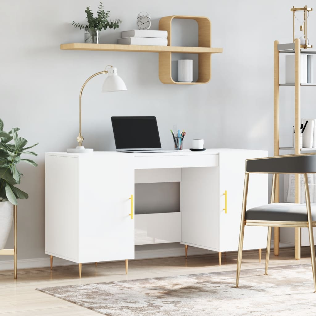 vidaXL Desk High Gloss White 140x50x75 cm Engineered Wood