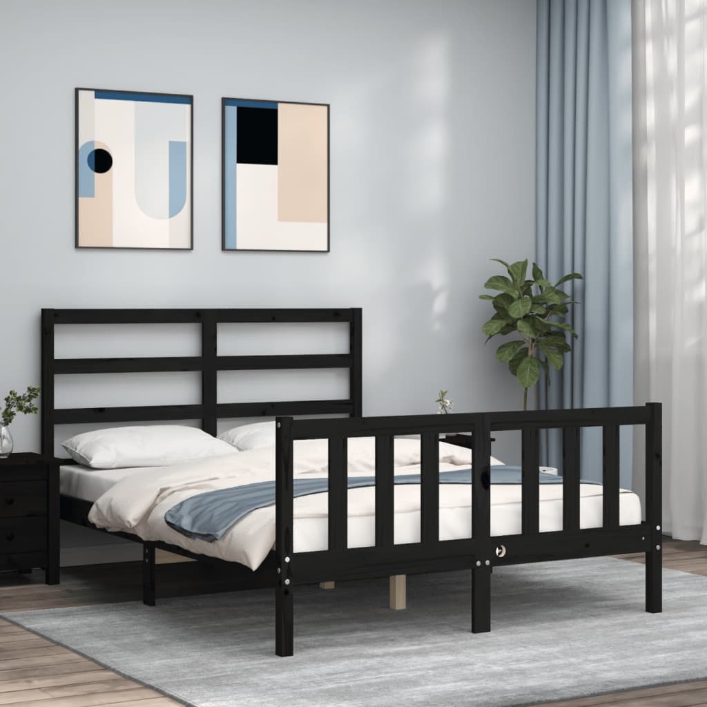 vidaXL Bed Frame with Headboard Black 120x200 cm Solid Wood