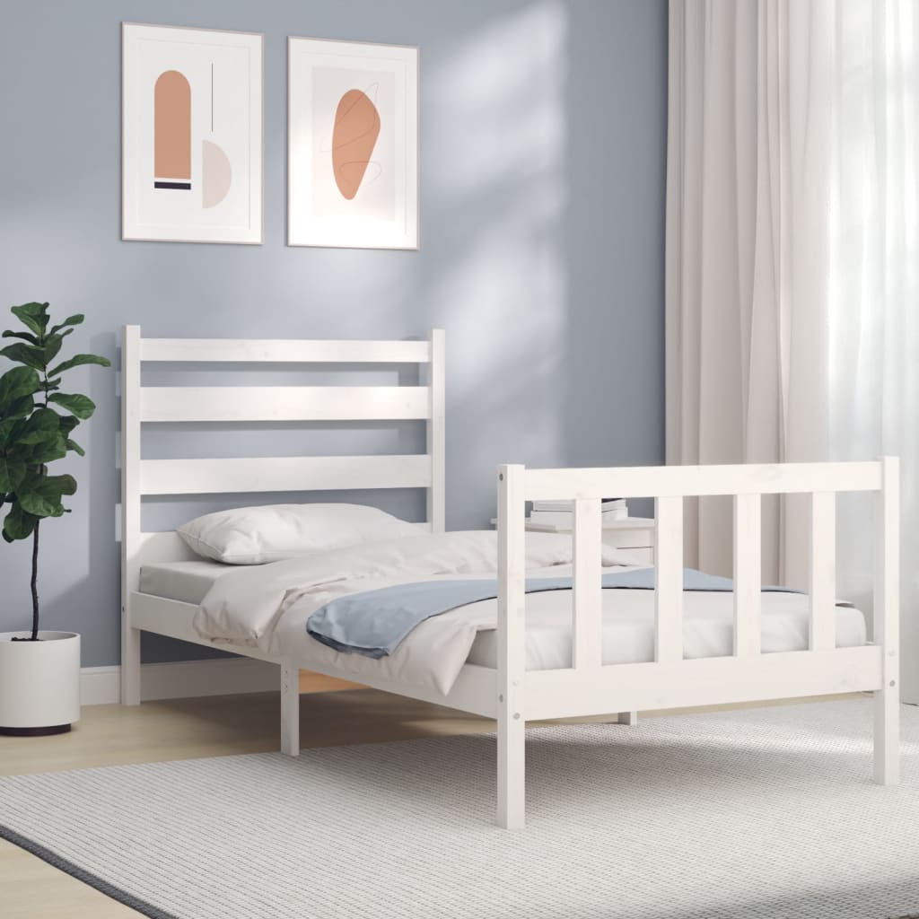 vidaXL Bed Frame with Headboard White Small Single Solid Wood