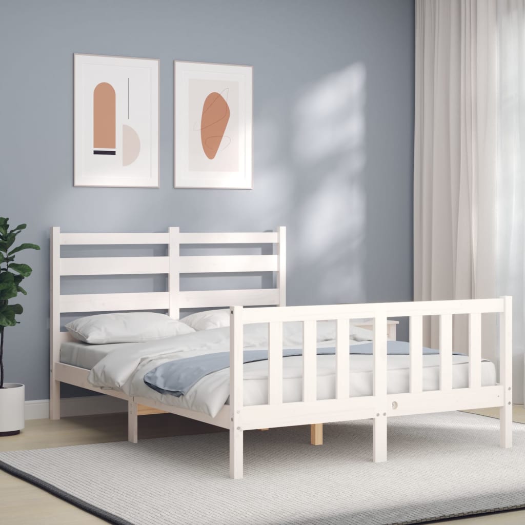 vidaXL Bed Frame with Headboard White 140x190 cm Solid Wood