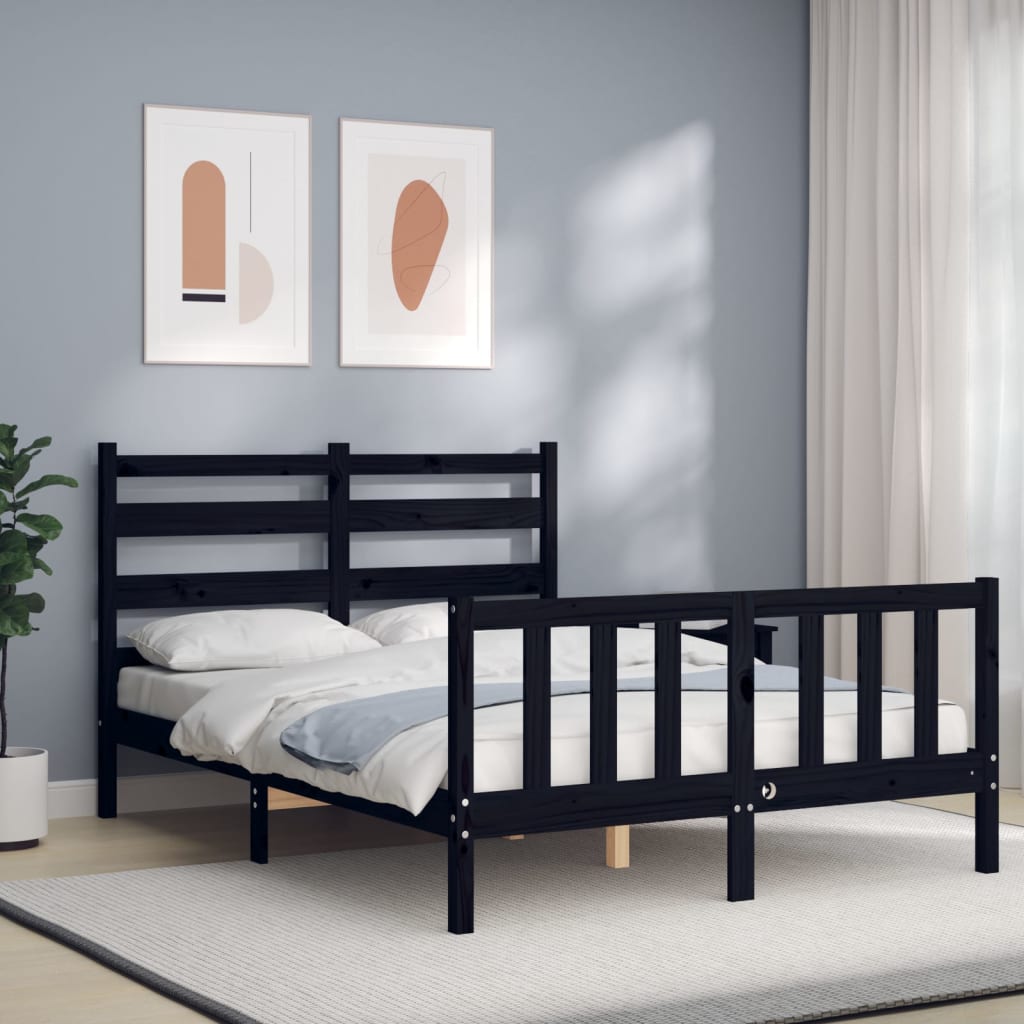 vidaXL Bed Frame with Headboard Black 140x190 cm Solid Wood