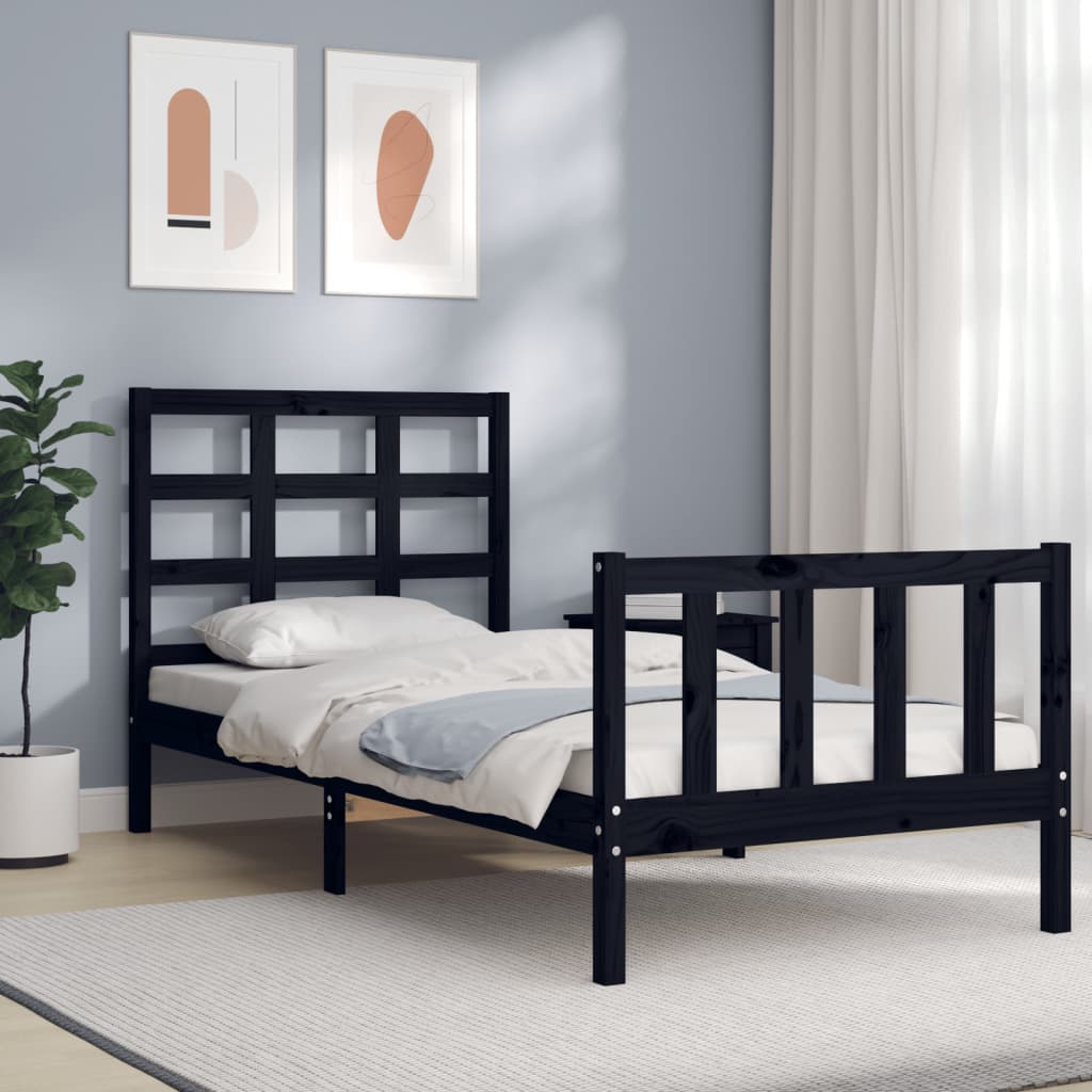 vidaXL Bed Frame with Headboard Black 100x200 cm Solid Wood