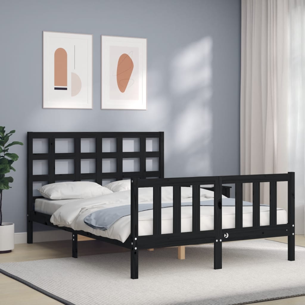vidaXL Bed Frame with Headboard Black 120x200 cm Solid Wood