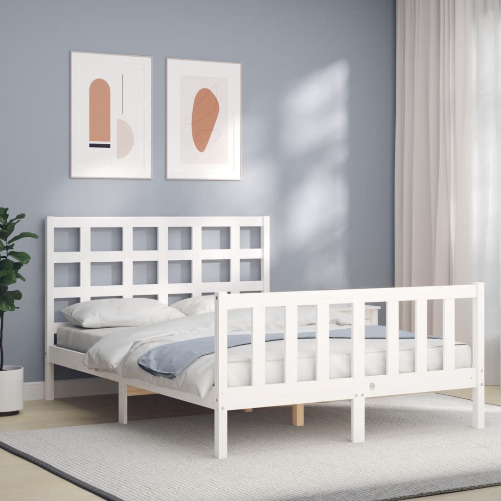 vidaXL Bed Frame with Headboard White 140x200 cm Solid Wood