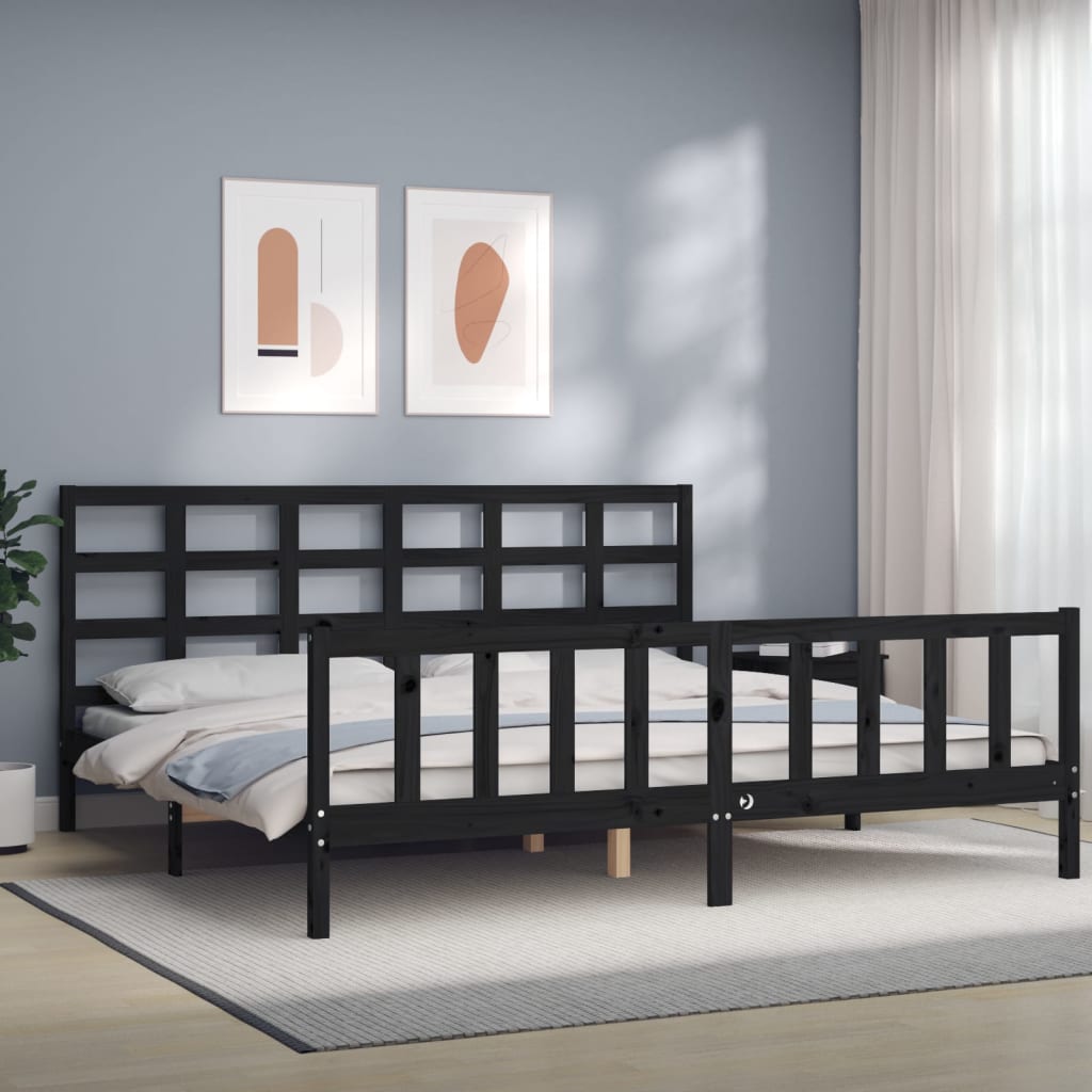 vidaXL Bed Frame with Headboard Black 200x200 cm Solid Wood