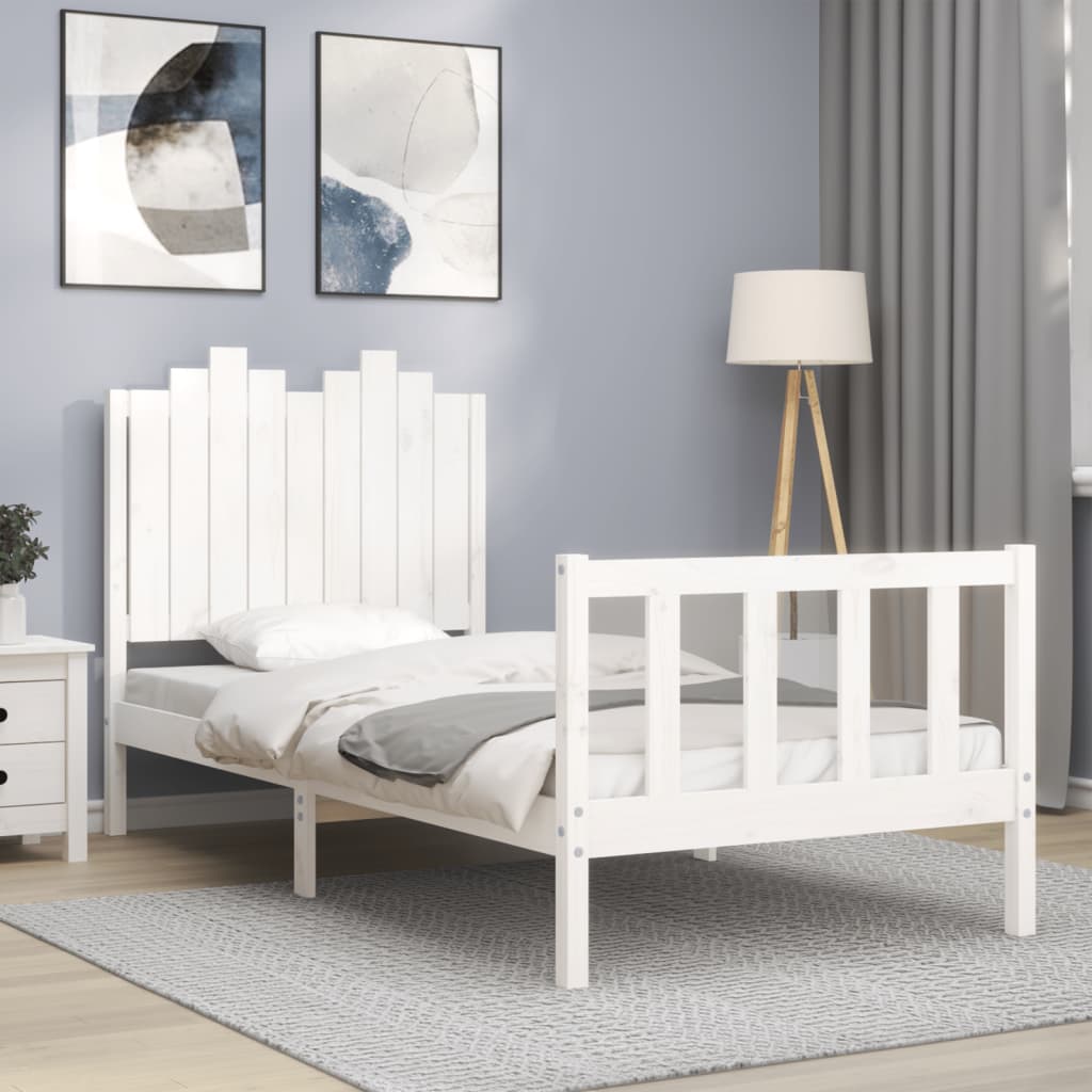 vidaXL Bed Frame with Headboard White 90x200 cm Solid Wood