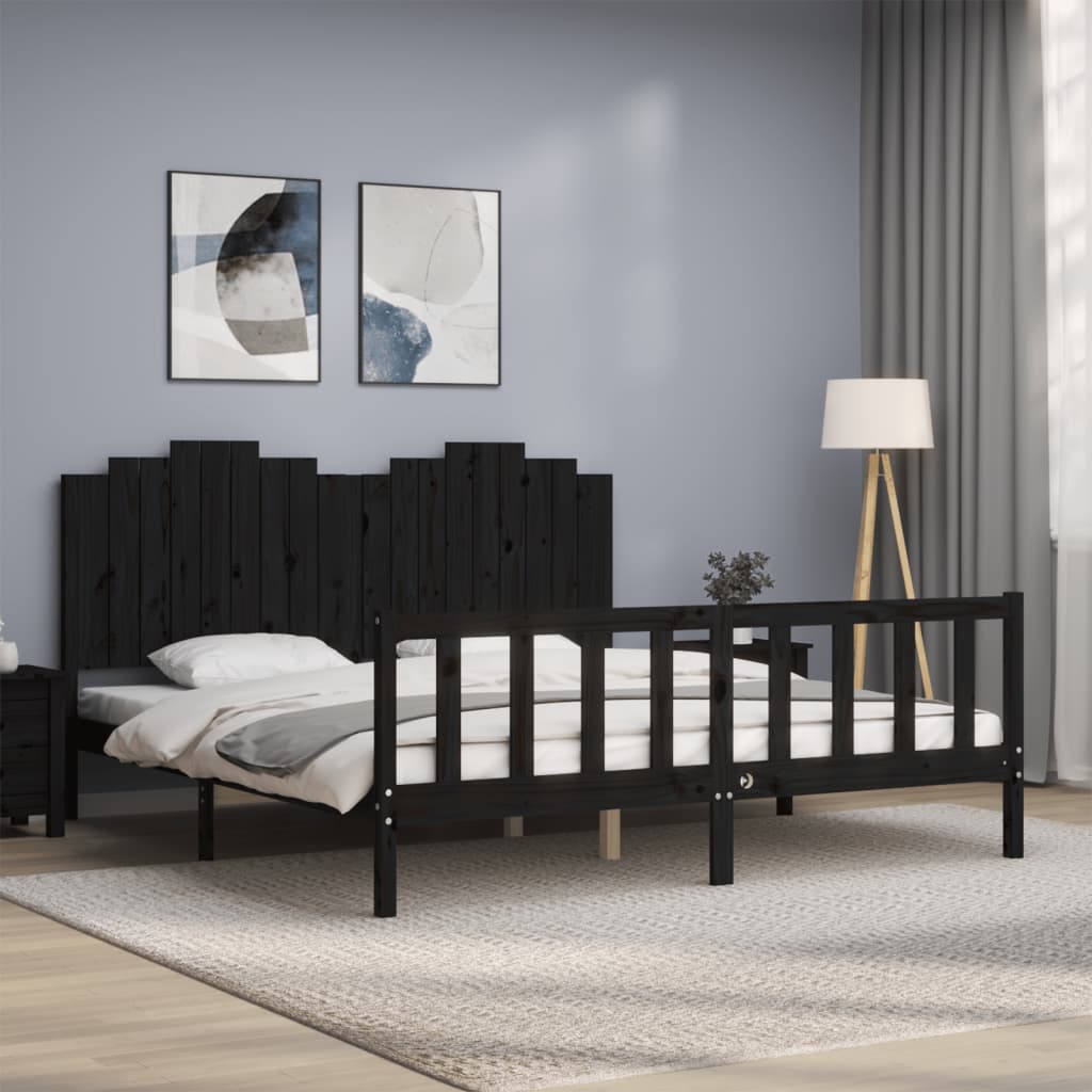 vidaXL Bed Frame with Headboard Black 180x200 cm Solid Wood