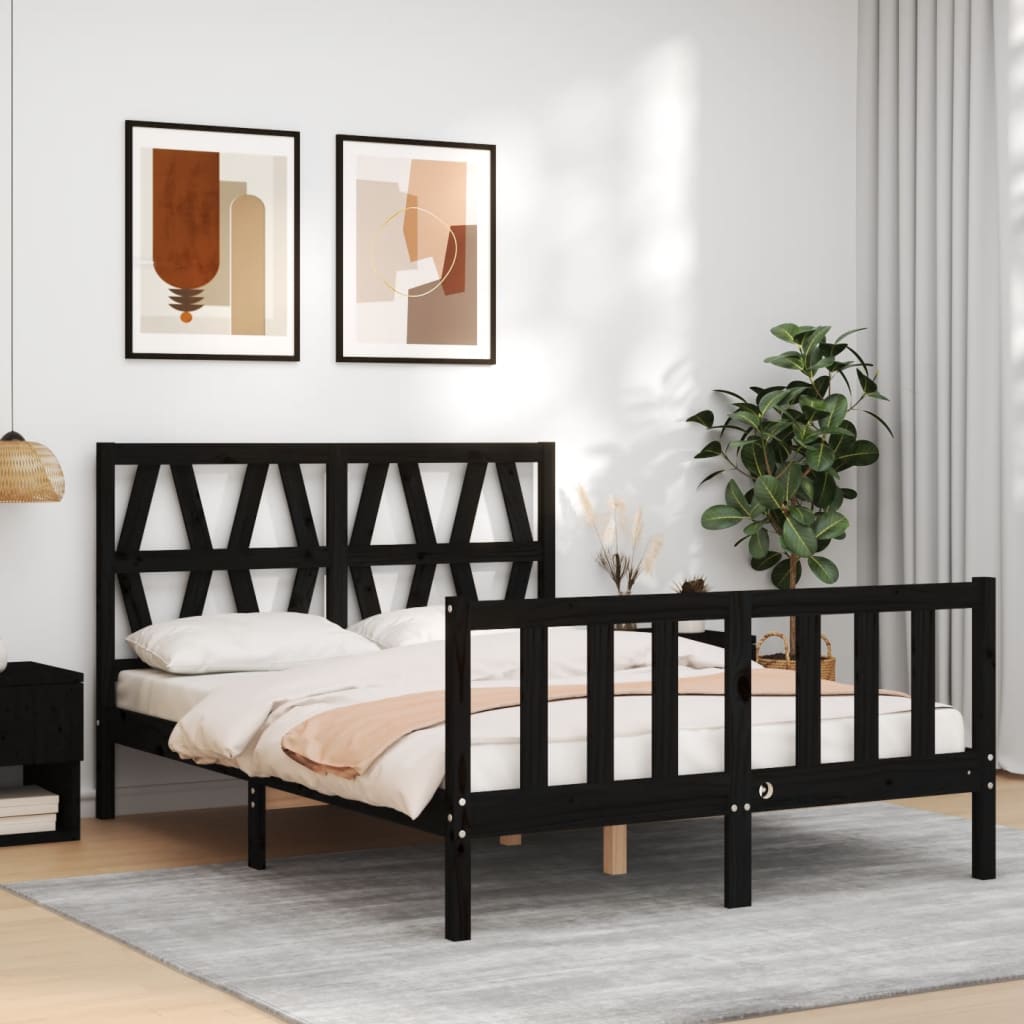 vidaXL Bed Frame with Headboard Black 140x200 cm Solid Wood