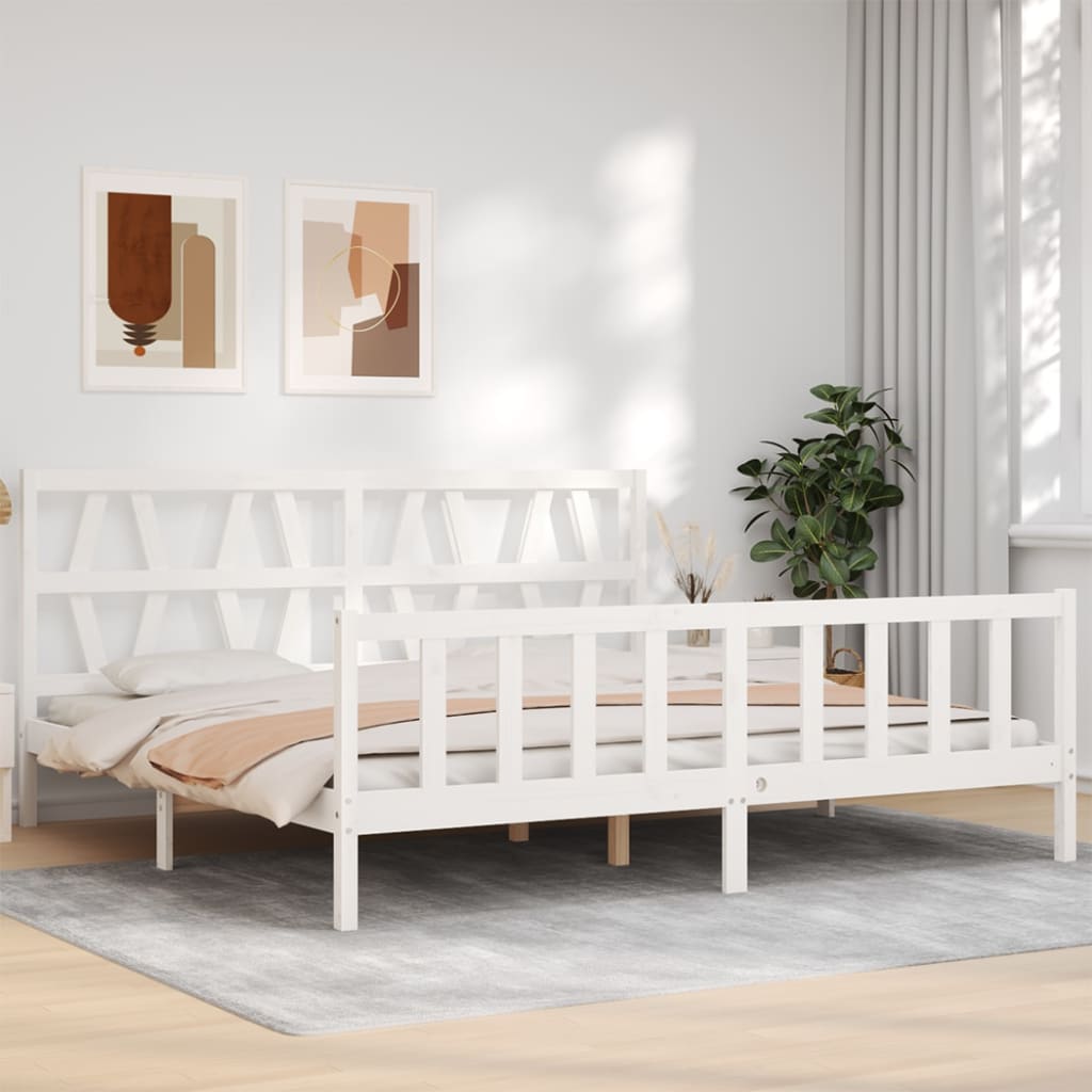 vidaXL Bed Frame with Headboard White 200x200 cm Solid Wood