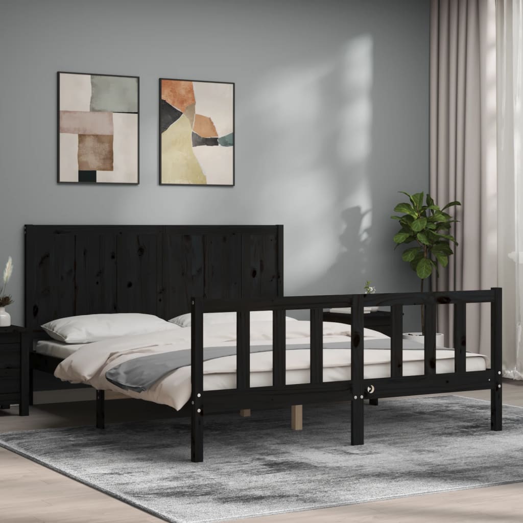 vidaXL Bed Frame with Headboard Black 160x200 cm Solid Wood