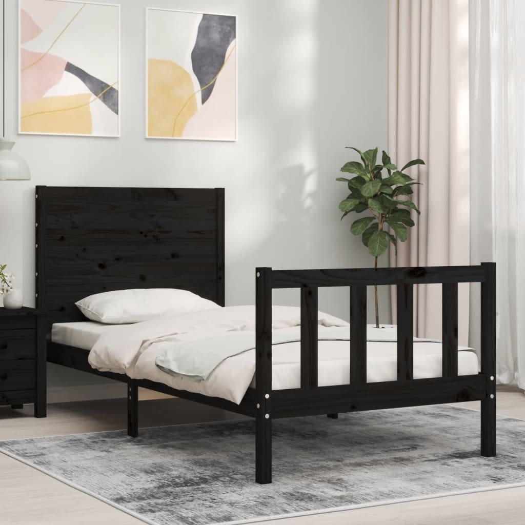 vidaXL Bed Frame with Headboard Black Small Single Solid Wood