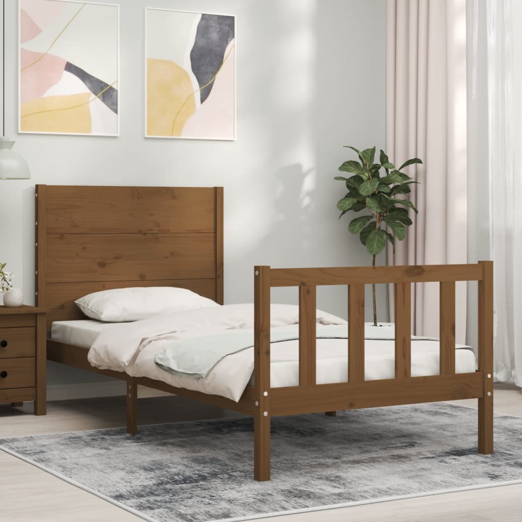 vidaXL Bed Frame with Headboard Honey Brown 90x200 cm Solid Wood