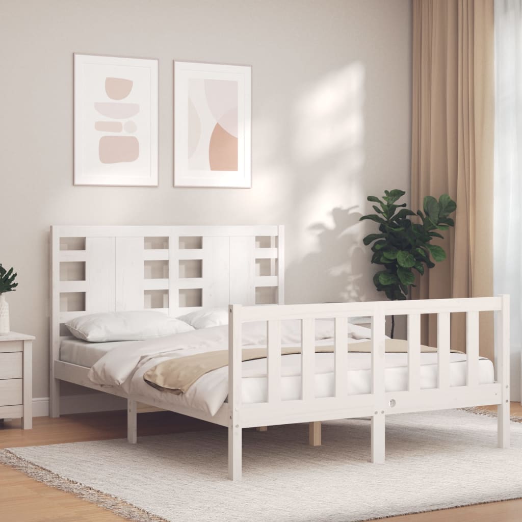 vidaXL Bed Frame with Headboard White 140x200 cm Solid Wood