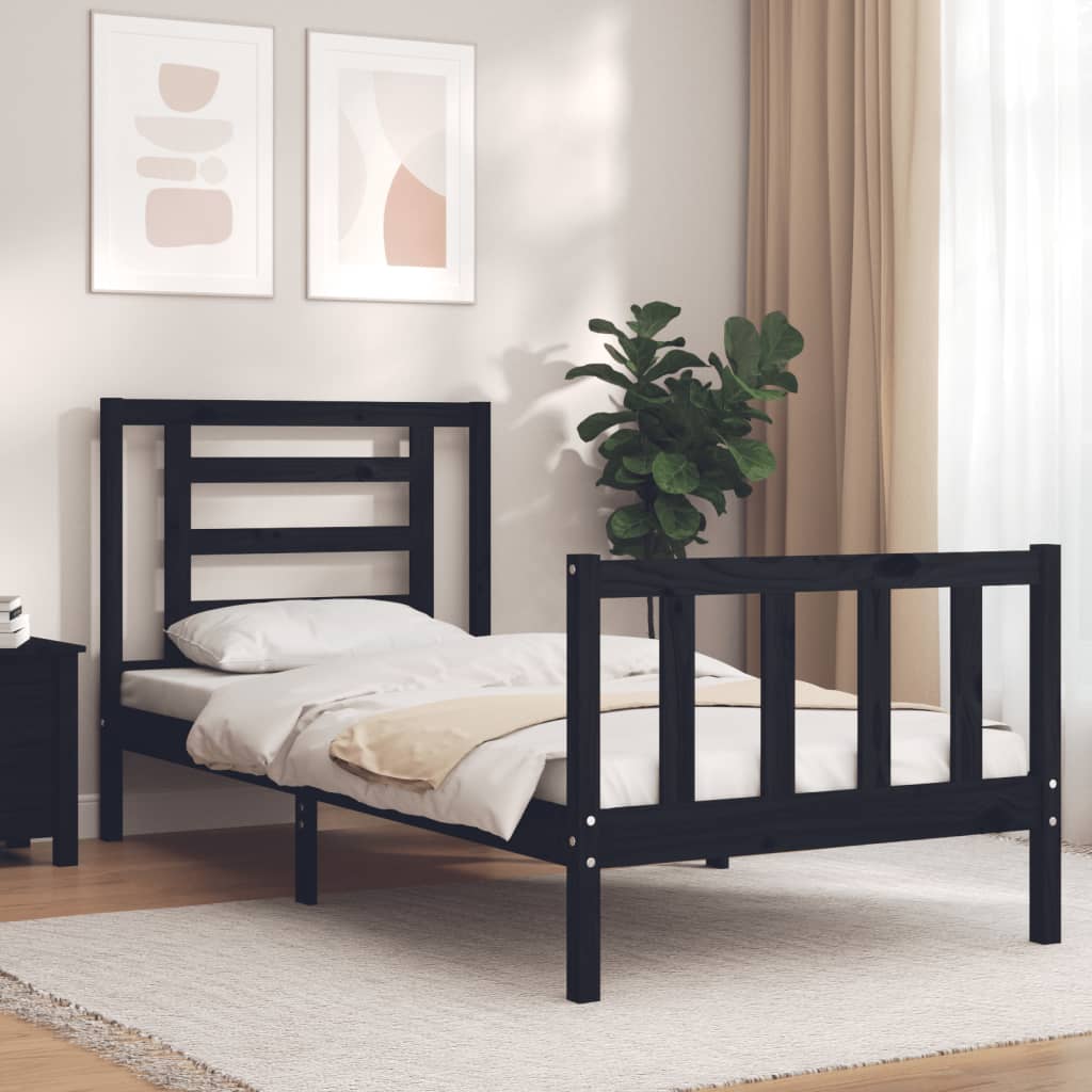 vidaXL Bed Frame with Headboard Black Small Single Solid Wood