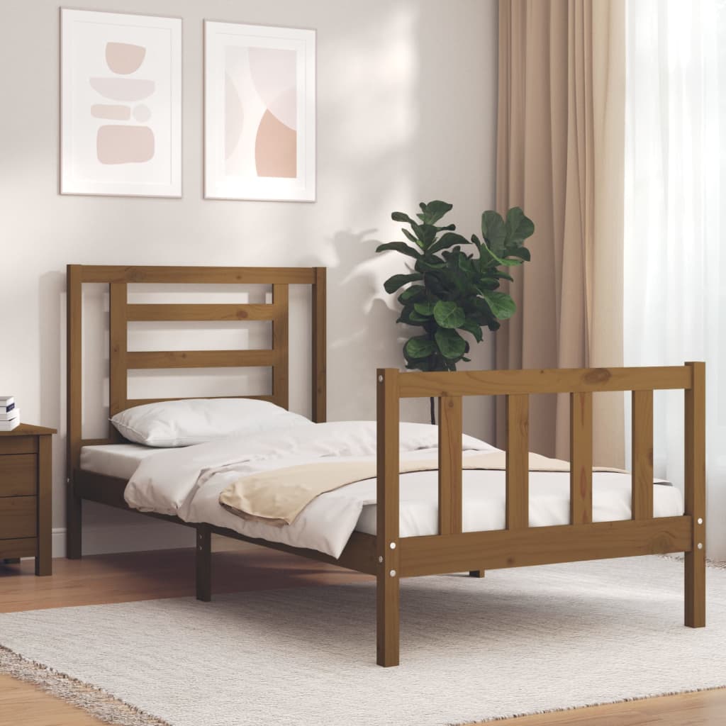 vidaXL Bed Frame with Headboard Honey Brown 100x200 cm Solid Wood