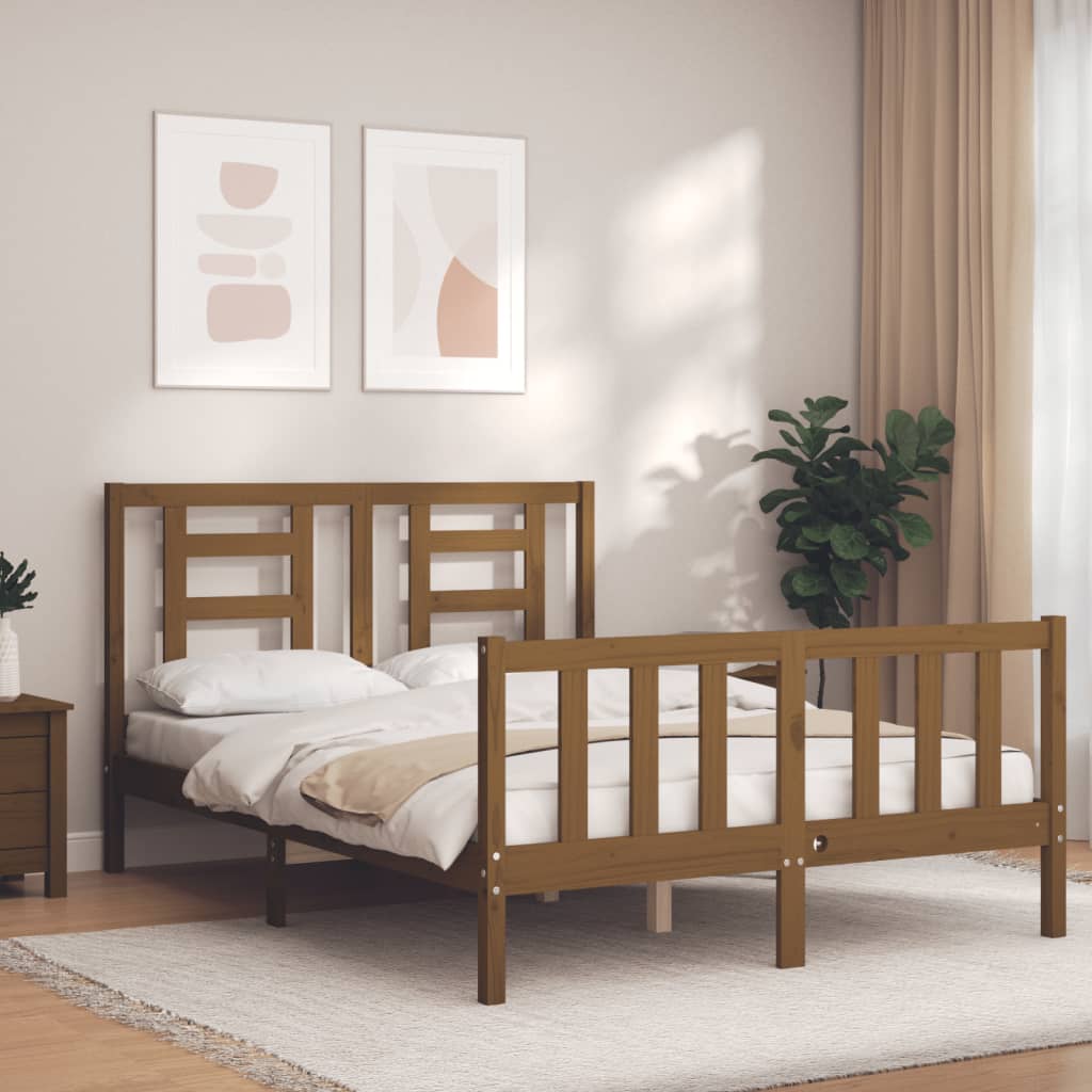 vidaXL Bed Frame with Headboard Honey Brown 120x200 cm Solid Wood