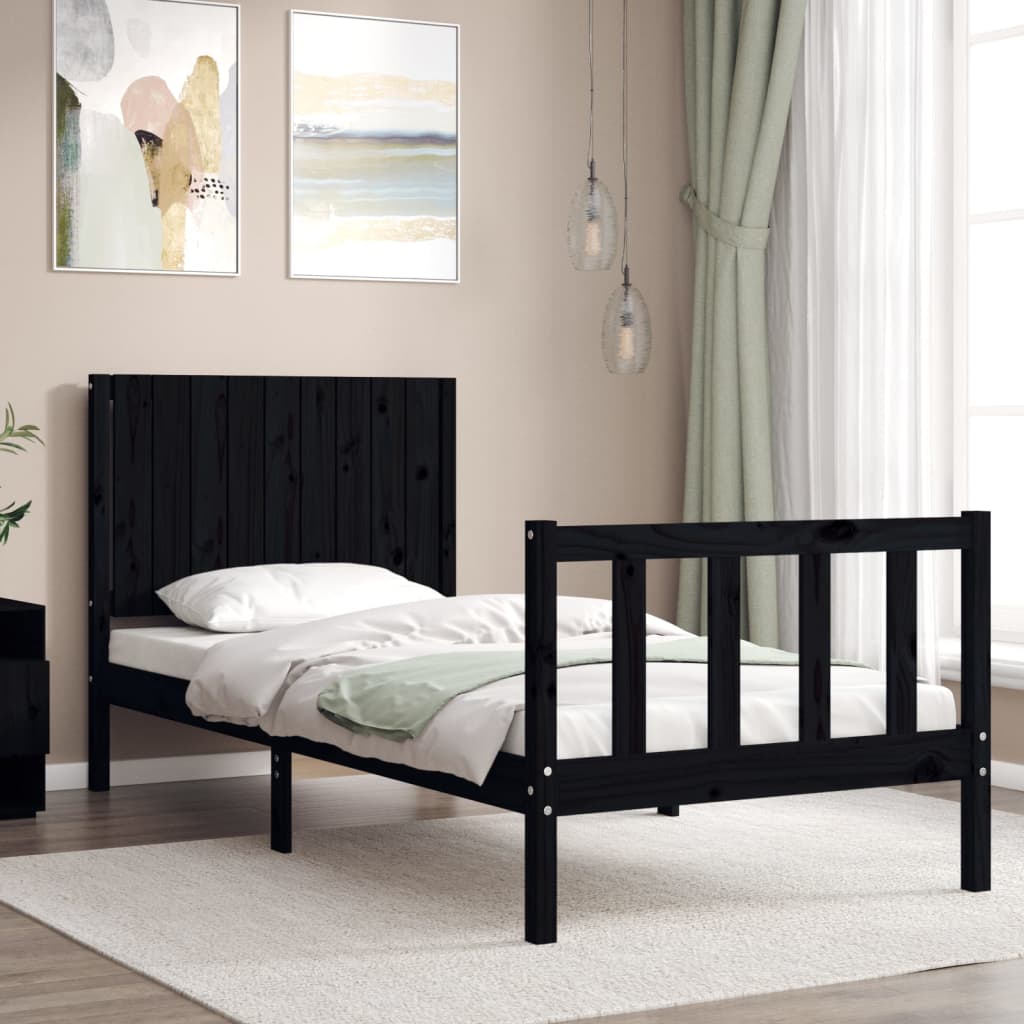 vidaXL Bed Frame with Headboard Black 90x200 cm Solid Wood