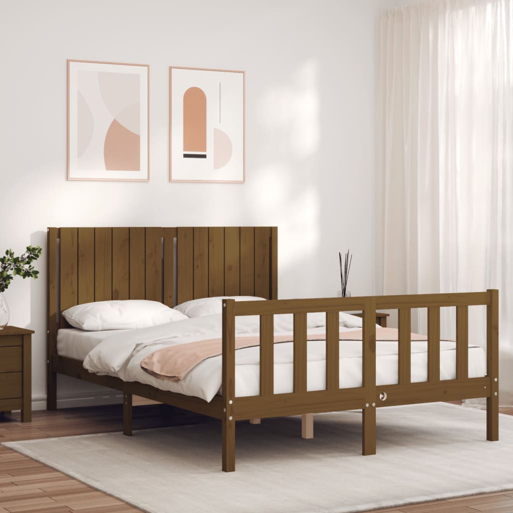 vidaXL Bed Frame with Headboard Honey Brown 140x200 cm Solid Wood