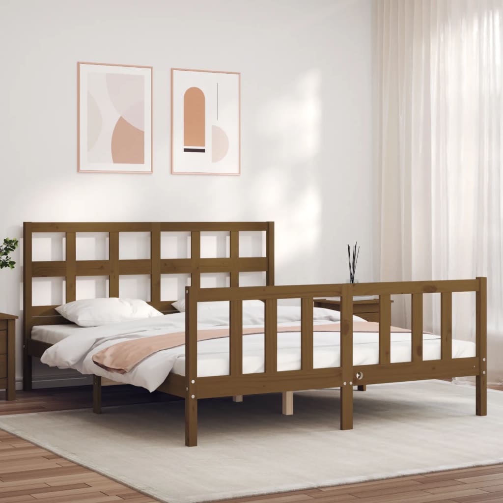 vidaXL Bed Frame with Headboard Honey Brown 160x200 cm Solid Wood