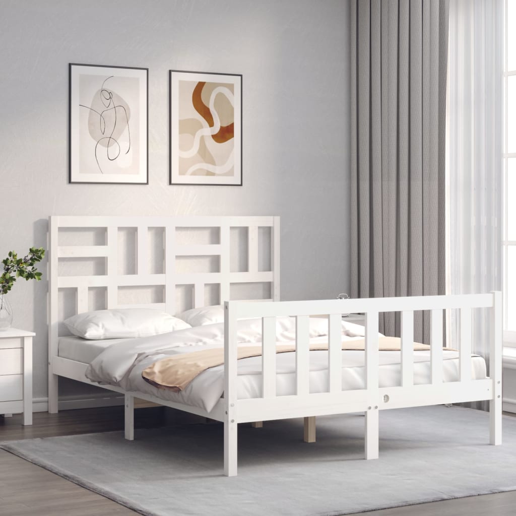 vidaXL Bed Frame with Headboard White 120x200 cm Solid Wood