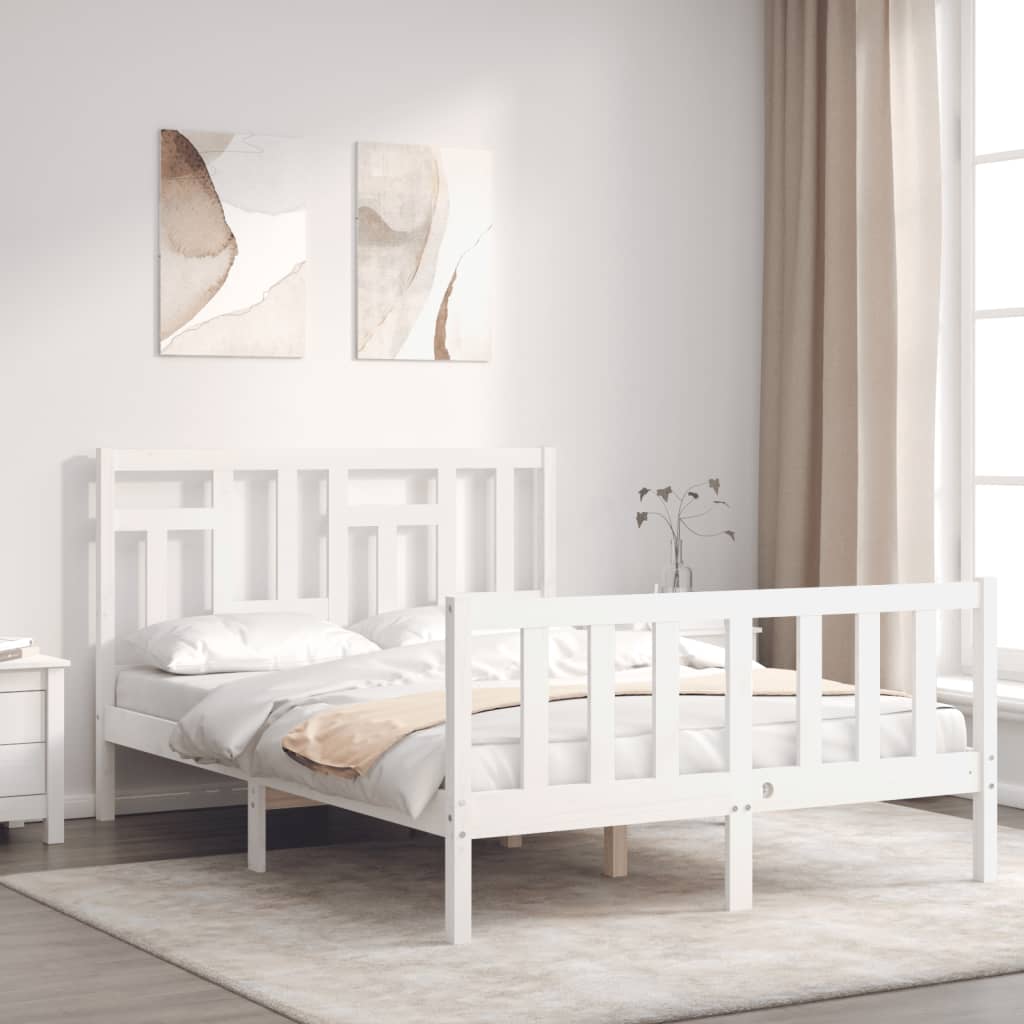vidaXL Bed Frame with Headboard White Small Double Solid Wood