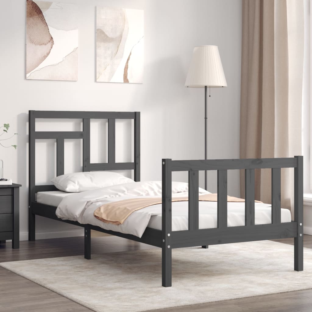 vidaXL Bed Frame with Headboard Grey 100x200 cm Solid Wood