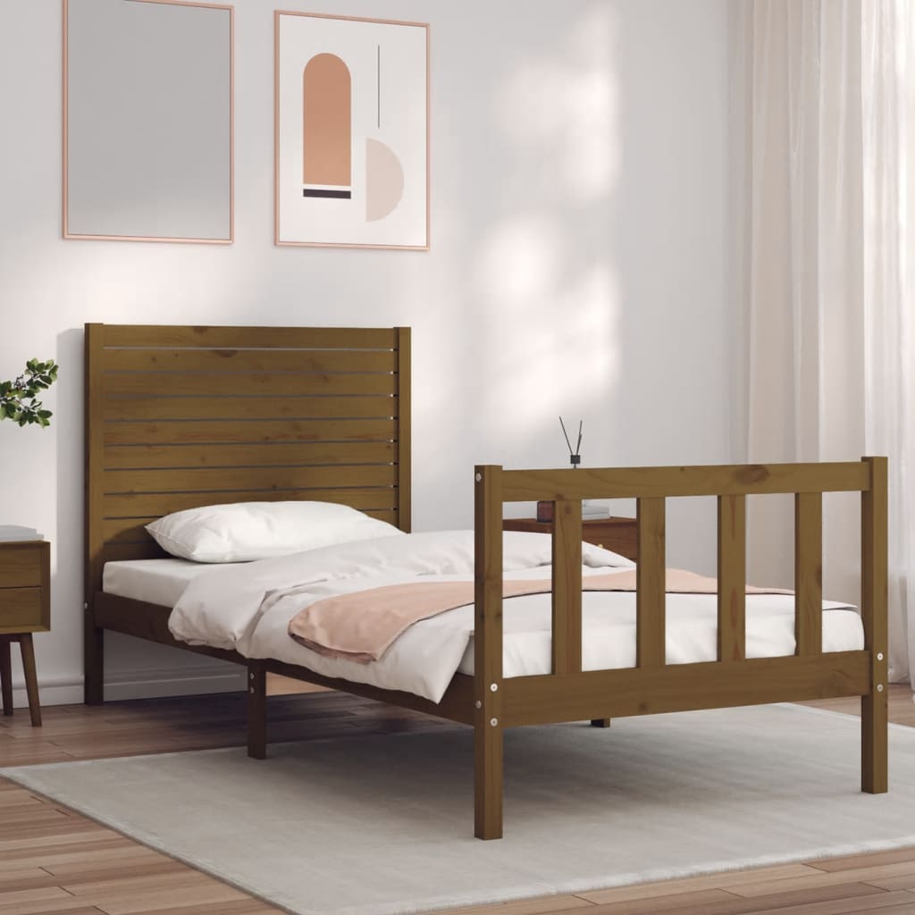 vidaXL Bed Frame with Headboard Honey Brown 90x200 cm Solid Wood