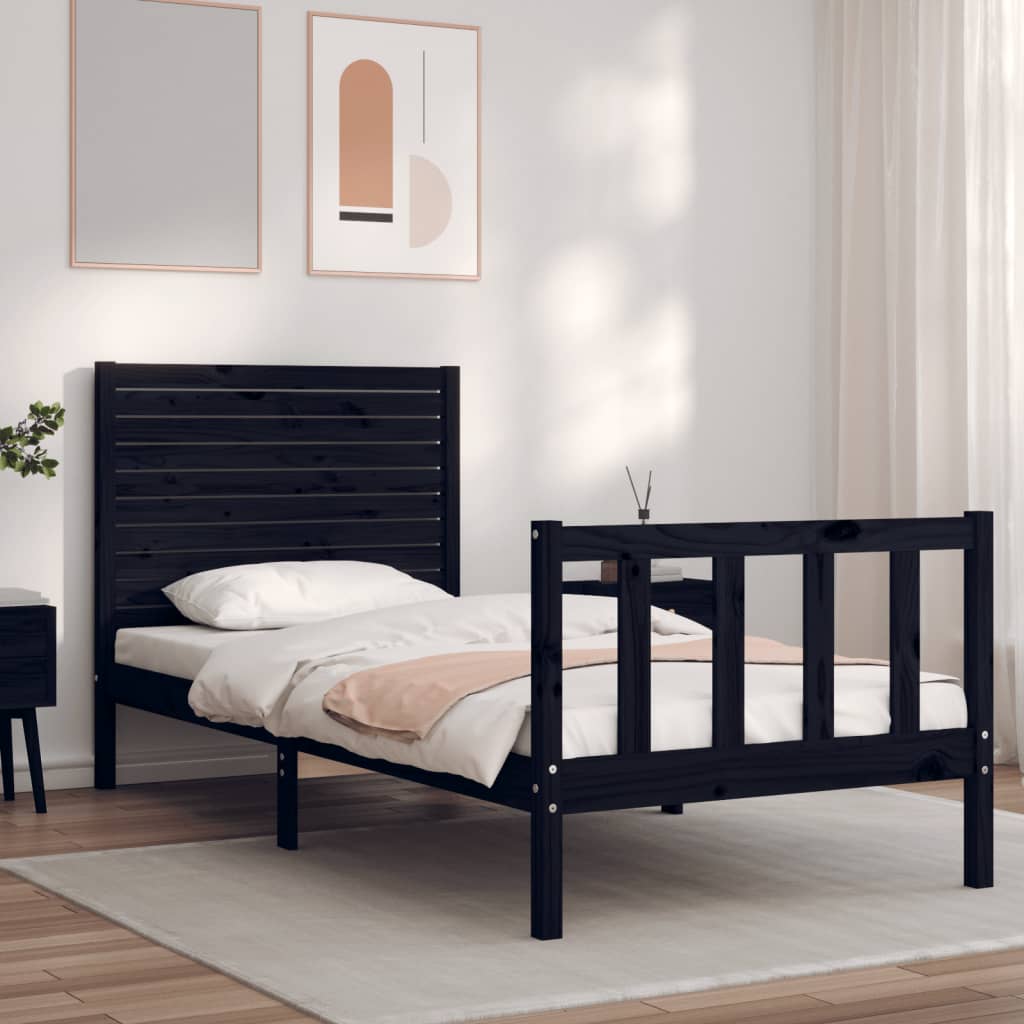 vidaXL Bed Frame with Headboard Black 100x200 cm Solid Wood