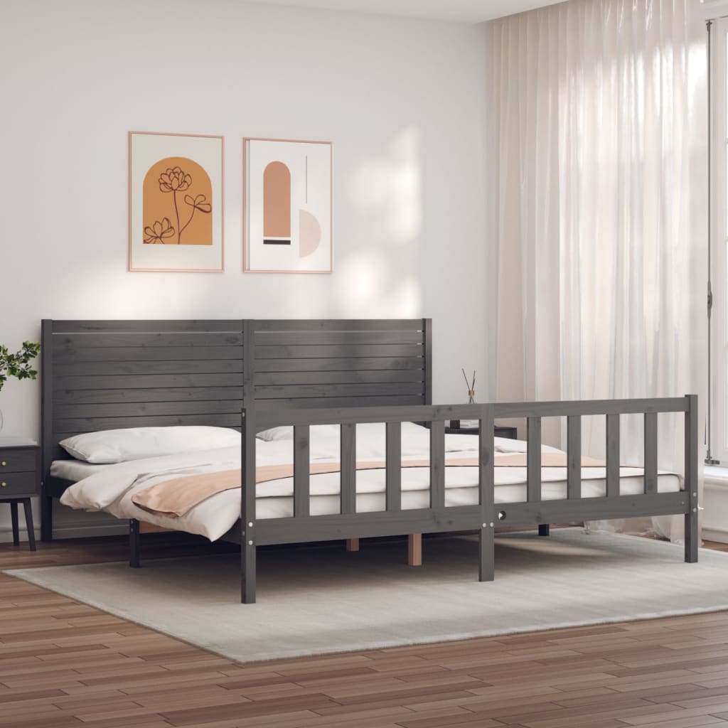 vidaXL Bed Frame with Headboard Grey 200x200 cm Solid Wood