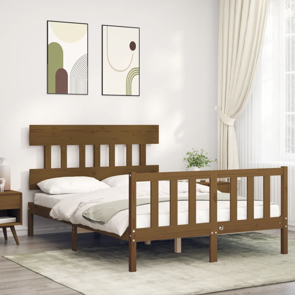 vidaXL Bed Frame with Headboard Honey Brown 140x200 cm Solid Wood