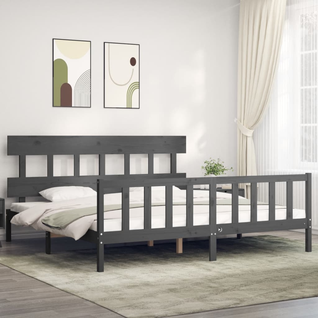 vidaXL Bed Frame with Headboard Grey 200x200 cm Solid Wood