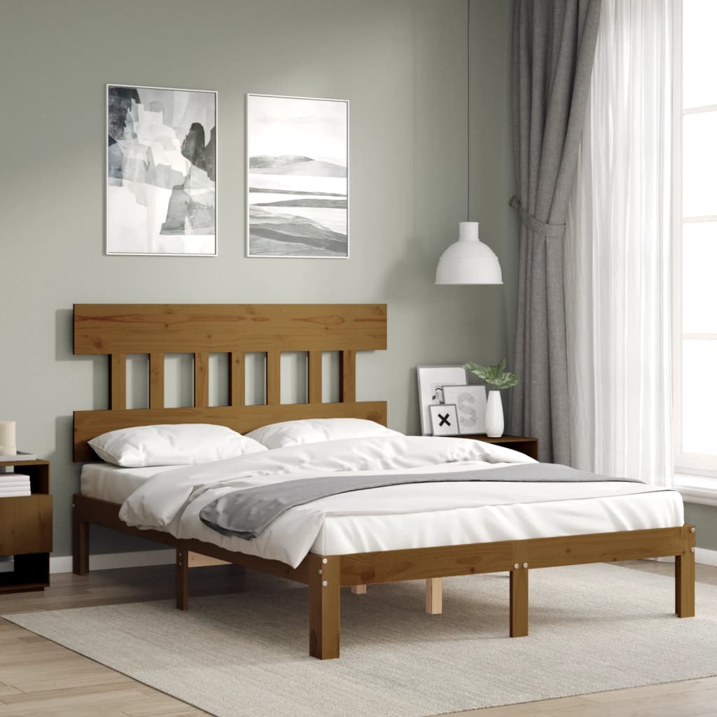 vidaXL Bed Frame with Headboard Honey Brown 120x200 cm Solid Wood